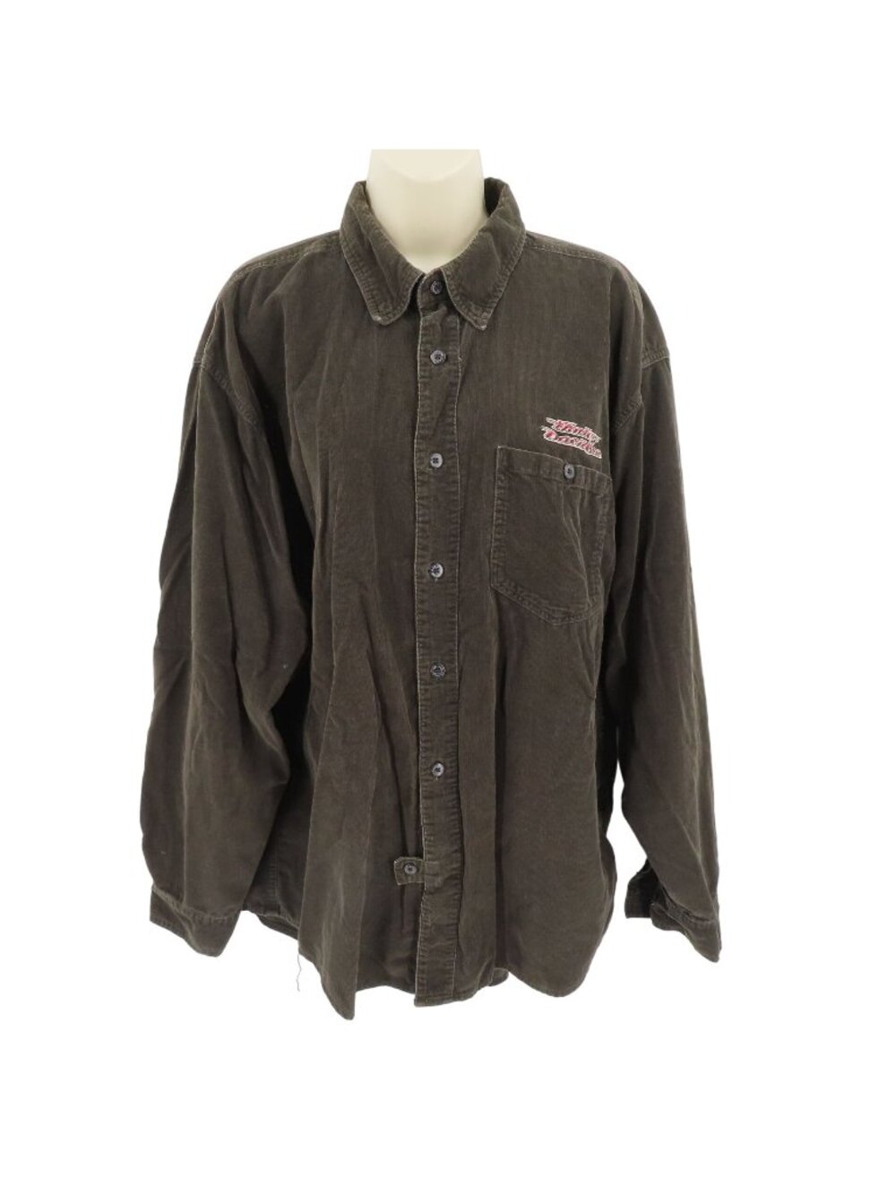 Harley Davidson Mens Large Dark Brown Corduroy Collared Button Front Shirt Top